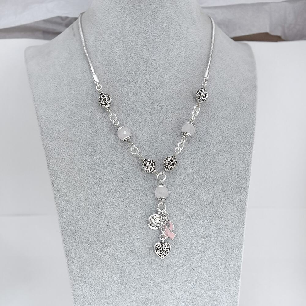 Brighton Power of Pink Breast Cancer Awareness Charm Necklace Silver Retired 18"